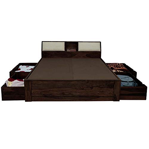 Image of APRODZ Sheesham Wood Allure Bed with Storage (King Size, Walnut Finish)
