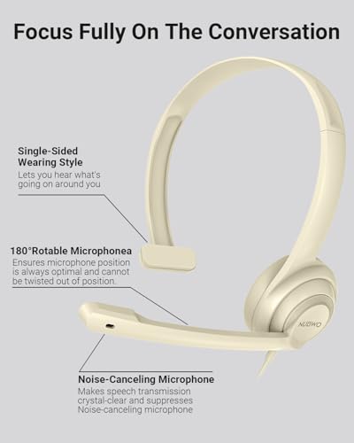 Image of NUBWO HW02 USB Headset with Microphone Noise Cancelling &in-line Control, Ultra Comfort Computer Headphones for Laptop pc, On-Ear Wired Office Call Center Headsets for Boom Skype Webinars (Apricot)