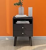 TaoHFE Black Nightstands Bedroom Bedside Tables MDF Wood Night Stands with 2 Drawers and Open Shelf,