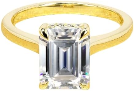 The Delia – 2.5ct Emerald-Cut Moissanite Cathedral Ring with Hidden Halo in Solid Gold 925 Sterling Silver Wedding Promise Anniversary Ring for Women
