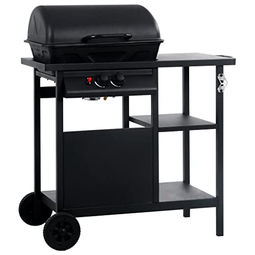 Vidaxl Barbacoa De Gas Bbq Parrilla Cocina Portátil Fuego Grill Con Mesita Y 3 Estantes De Acero Recubrimiento Polvo Color Negro Butano Lpg Propano