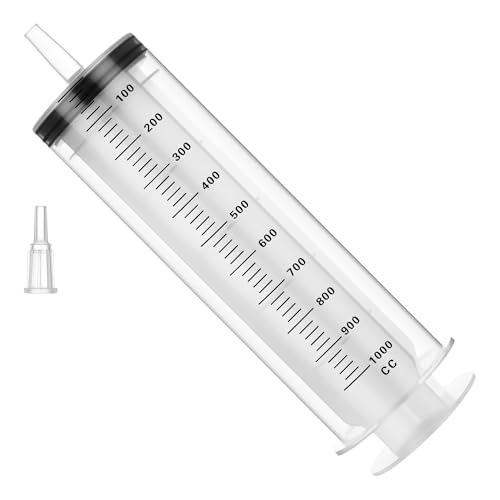 Image of 1000mL Plastic Syringe for Liquid - Large Syringes with Adapter for Scientific Labs, Feeding, Oil Filling, Individually Wrapped, 1 Pack