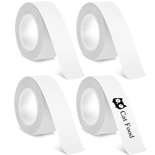 4 Rollen Etikettenhersteller-Band Etiketten Selbstklebend Wasserdicht Thermo Etikettenband Weiß Etiketten Rolle Etikettendrucker Etiketten für Zuhause Büro