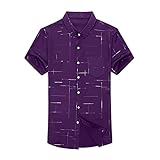 Generisch Camisa de verano para hombre, manga corta, cuello, camisa para el día del padre, camisas de hombre, camisas de satén, camisa para hombre, color negro, morado, M