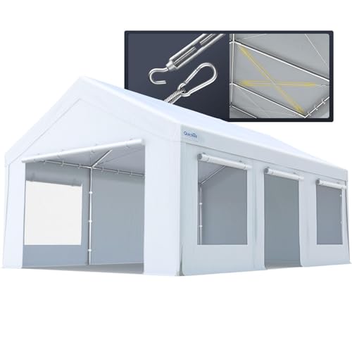 Quictent Heavy Duty 12x20 ft Carports with Side Zipper Doors & Snowproof Steel Cables & Ventilated Windows, Waterproof Storage Shelter for Car, Boat,