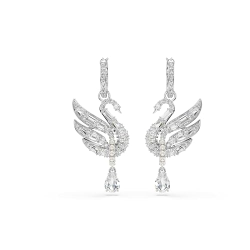 Swarovski Swan earrings, Swan, White, Rhodium finish2