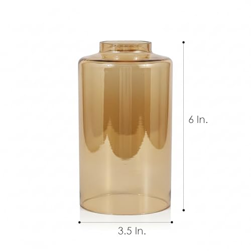 Image of SINOMAN Amber Glass Lamp Shade Cylindrical Transparent Golden Brown Globe for Pendant Lights, Wall Sconces, Chandeliers and Ceiling Fixtures Vintage Style Amber Glass Light Cover for Home
