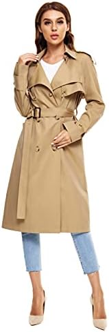 WAIDONGBEI Women's Trench Coat, Double-breasted Rain Coat with Belt 100% Cotton
