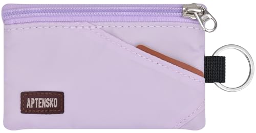 Image of RFID Blocking Travel Wallet with Adjustable Lanyard, Small Nylon Zipper Pouch and Badge Holder for ID, Credit Cards, Cash, Keys, Commuters (Soft Lilac)