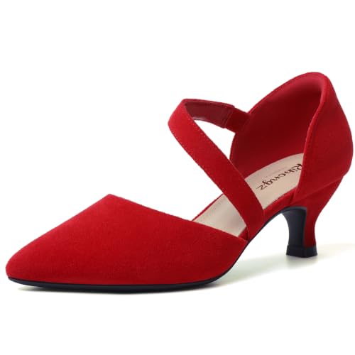Image of RIBONGZ Kitten Heels for Women Closed Toe Comfortable Low Heels Pointed Toe Sexy Slip on Pumps Bridal Party Dressy Shoes