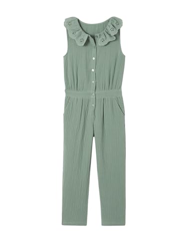 Vertbaudet Mädchen Jumpsuit aus Musselin, bestickter Kragen salbeigrün 98/104