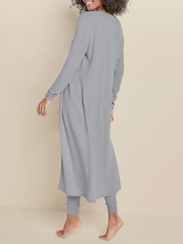 Image of Eurivicy Womens 3 Piece Lounge Set Tank Tops Pants with Long Cardigan Grey