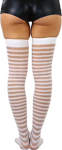 Image of ToBeInStyle Women's Vibrant Horizontal Wide Striped Thigh High Stockings