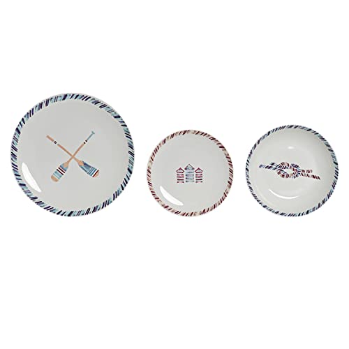 DKD Home Decor Set de vajilla de la Marca, Color Azul y Blanco, de Porcelana (30 x 51 x 29 centímetros)