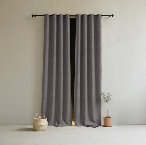 Image of LINENWALAS 100% Blackout Curtains for Window (5 Feet) - Set of 2 Panels Rich Linen Texture Complete Light Block Heavy Panels, Thermal Insulated & Noise Reducing Room Darkening Curtains (Aircraft Grey)