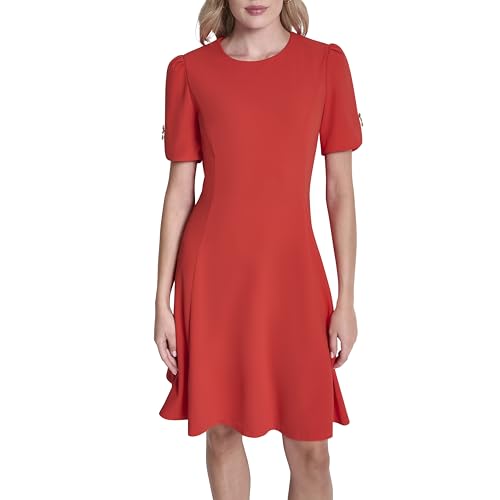 Image of DKNY Women's Button Short Sleeve Fit and Flare Dress