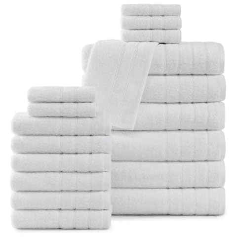 Casa Platino 100% Cotton White Bathroom Towels Set, 18 Piece Towel Set inclues 6 Large White Bath Towels(30"x 60"), 6 Hand Towels & 6 Washcloths, Towels for Bathroom -White Towels Cover