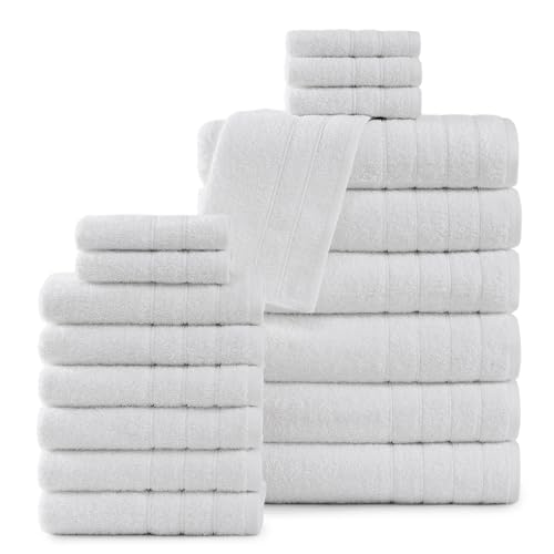 Casa Platino 100% Cotton Luxury Bathroom Towel Set - 18 Pcs - Super Soft, Fluffy & Highly Absorbent - 6 Large Bath Towels, 6 Washcloths, 6 Hand Towels - Complete Family Pack - White Bath Towel Set