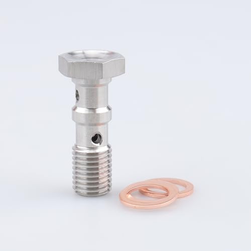 Image of Stainless Steel M10x1.25 Length 30mm Metric Thread Double Banjo Bolts Brake Fitting Adapter with M10 Copper Washers