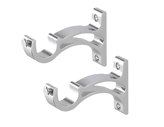 Double Wall-Mounted Curtain Rod Brackets, Silver, Metal Support Holders (Pack of 1 Pair)-image-8