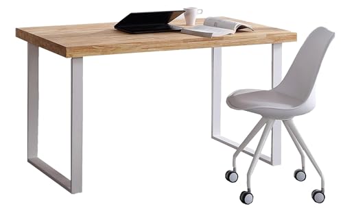Skraut Home Mesa de Estudio Modelo Natural 120 x 60 73 cm Madera Roble Patas de Metal Blancas Color