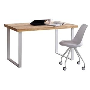 Skraut Home | Bureau | Table d’étude | Modèle Naturel | 120 x 60 x 73 cm | Bois Couleur Chêne | Pieds en Métal Blanc | Bureau de Style Nordique
