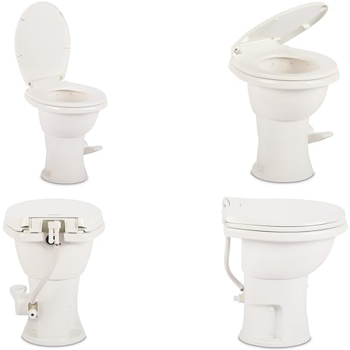 Image of Dometic Model 410 Complete RV Toilet - Round Porcelain Bowl, Universal Fit & 2-Bolt Mount, 18 inch Chair Height Residential-Style, Gravity Flush Toilet with Soft-Close Seat, White (9610008259)