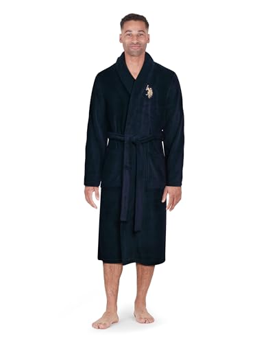 U.S. Polo Assn. Mens Bathrobe - Super Soft Plush Fleece Robe - Cozy Spa Lounge Robe for Men with Shawl Collar (Sizes: S-XL)