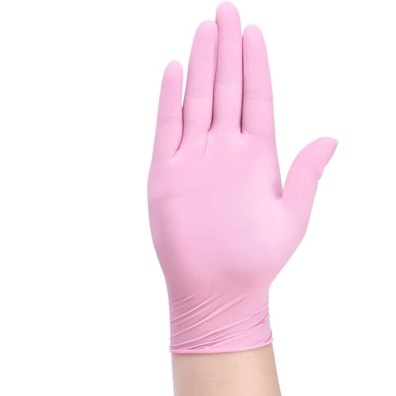 10/20/50/100 szt. Różowe rękawiczki jednorazowe nitrylowe bezpudrowe do sprzątania w domu, salonu kosmetycznego, kuchni(Pink 100PCS,S)
