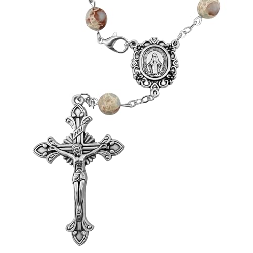 Terço de carro católico de uma década para espelho retrovisor, contas de pedra agalmatolita, medalha