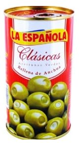 La Española Olives Vertes Farcies à l'Anchois, Lot de 6 Boîtes, 150g Poids Égoutté par Unité, Cuisine Européenne