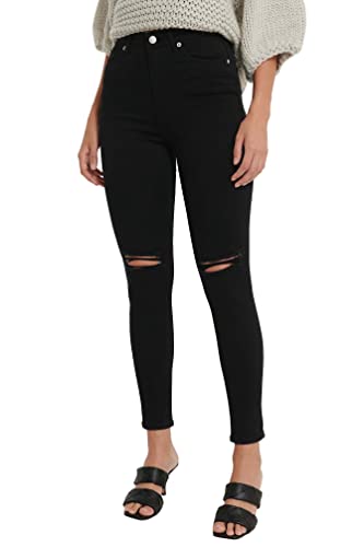 NA-KD Damen Skinny High Waist Destroyed Jeans, Schwarz, 42 EU