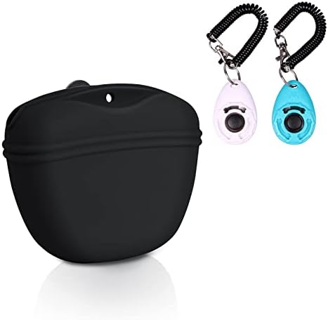 Left&Right Dog Clicker Training Kit,Silicone Dog Training Treat Pouch and Dog Clickers,Dog Treat Bag with Clicker Training for Dogs,Pet Treat Bag with Convenient Magnetic Buckle Closing and Waist Clip