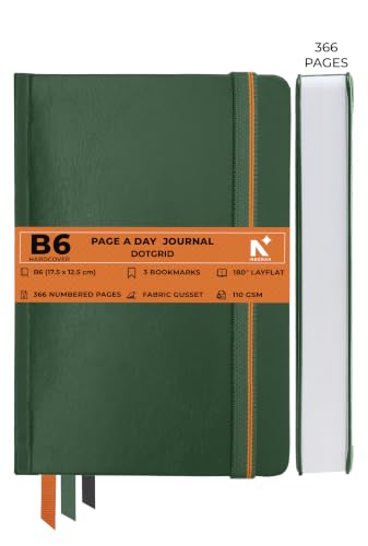 Image of NEORAH -B6 RULED | 368 Pages - 110 Gsm | PAGE A DAY JOURNAL (17.5 X 12.5 cm)-Hardcover RULED Notebook |Back Pocket |3 Silk Book Mark - Completely HANDMADE for Journaling,writing - DARK GREEN