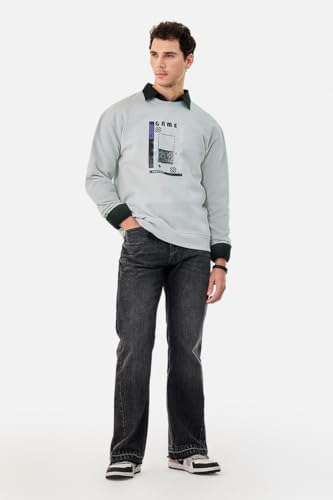Image of SNITCH Men Sweatshirt | Graphic Print Oversized Fit Pullover with Drop Shoulder & Full Sleeves | Cotton Blend Trendy Casual Wear Sweatshirt for Men