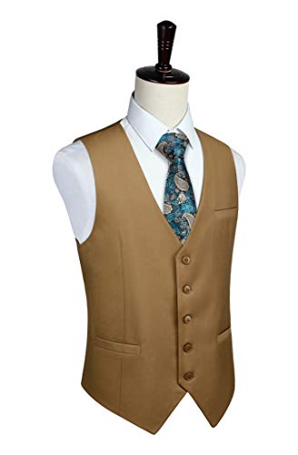 Hisdern Men's Suit Vest Business Formal Dress Waistcoat Vest With 3 Pockets For Suit Or Tuxedo Khaki #TOP4