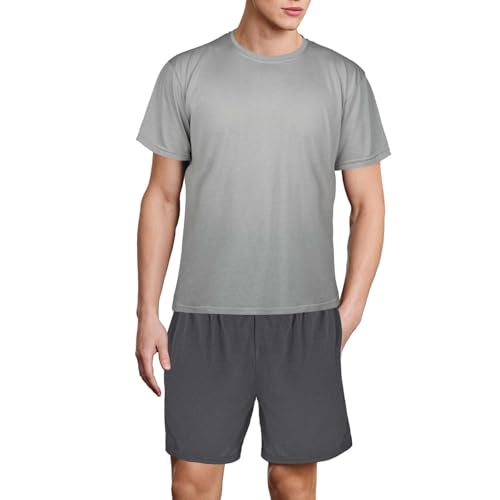 DiULi Pijama Hombre Verano, Conjunto de Pijama, Suave y Cómodo, Ropa de Dormir Set para Hombres, Kit de Ropa Verano para Dormir con Gris Medio Camiseta y Gris Negro Pantalones Cortos(Talla XL)