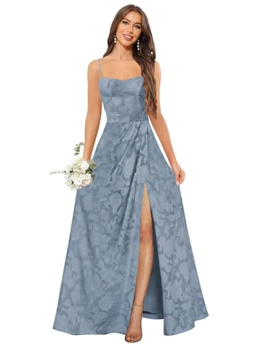 Chiffon Jacquard Bridesmaid Dresses for Women 2025 Spaghetti Straps Long Evening Party Dress with Slit