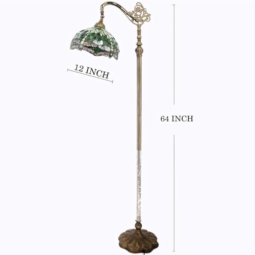 Lámpara de pie de vidrio manchado artesanal y base arqueada ajustable estilo antiguo 3