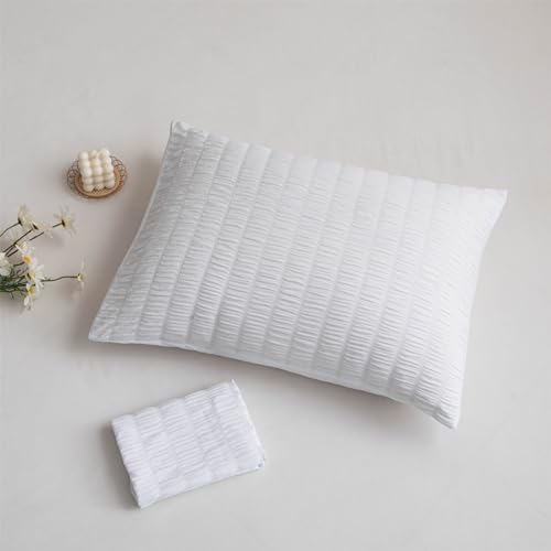 Freyamy Kissenbezug 40x80 2er Set Weiß Unifarben Seersucker Kopfkissenbezug – Ansicht 3