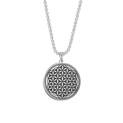 Colliers et bijoux pour hommes pendentif rond Fleur de Vie chaîne ras du cou argent