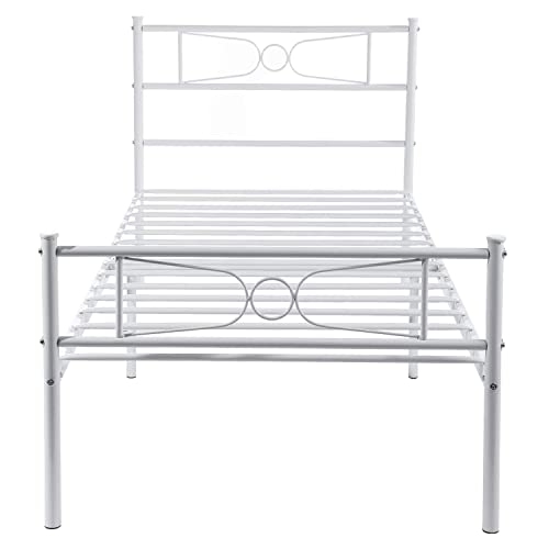 Gime White Twin Bed Frames With Storage For Girls Boys, Platform Bed Mattress Foundation Duty Metal Slats Support With Headboard/Footboard For Teenagers Student, No Box Spring Needed #TOP7