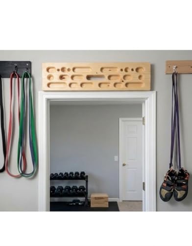 Image of Wooden Rock Climbing Hangboard - Fingerboard for Grip Strength Training - Multi-Grip Bouldering Board for Home Gym & Doorway - Features Jugs, Slopers, Pockets & Edges