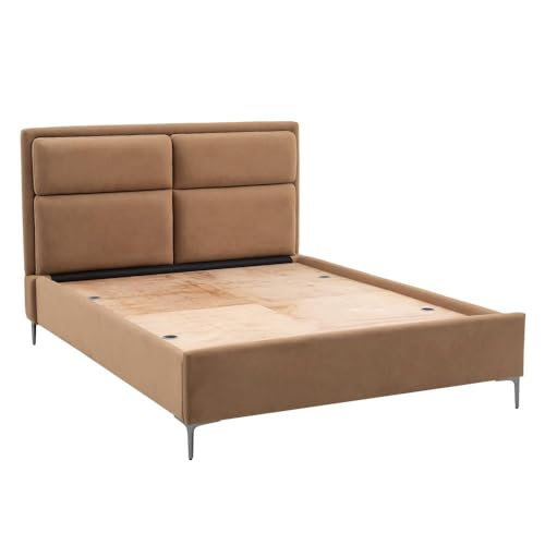 Image of Wakefit Bed | Queen (78 X 60) Solid Wood Bed, Upholstered, Without Storage, 3 Year Warranty - Zewail - Napoli Tan