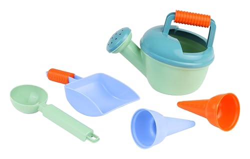 LENA Gießkanne mit Zubehör 5-teilig - Spielzeug Gießkanne mit rutschfestem Griff (0 5 l) Mehlschaufel Eislöffel & 2 Eiswaffeln TÜV Zertifiziert Sandspielzeug für Kinder ab 12 Monate