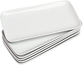 WishDeco Porcelain Rectangle Platters Set of 6, (23*12cm), White Ceramic Serving Plates for Dinner Party Buffet with Sandwich Appetizer Sushi. Dishwasher Microwave Oven Safe.