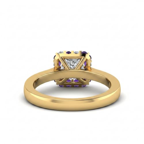 Image of Choose Your Gemstone Floating Halo Diamond CZ Ring Yellow Gold Plated Princess Shape Halo Engagement Rings Everyday Jewelry Wedding Jewelry Handmade Gifts for Wife US Size 4 to 12