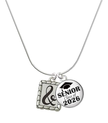 Delight Jewelry Silvertone Pebble Border Initial - & Senior Class of 2026 Dome Necklace, 18"