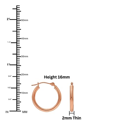 14K Rose Gold Classic Shiny Polished Round Hoop Earrings, 2mm tube3