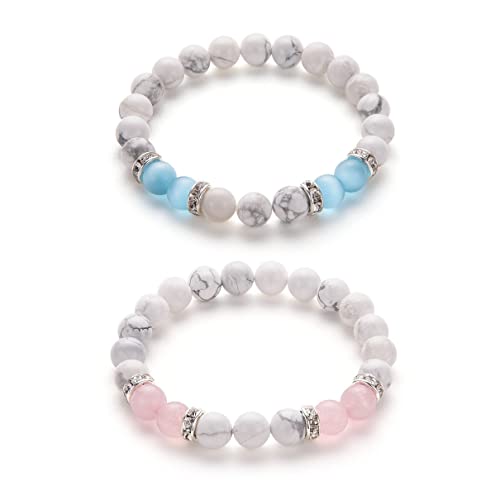 Pingyongchang 2pcs Natural Crystal Bracelet for Women Men Anxiety Beaded Stretch Bracelets Jewelry Healing Stone Crystal Bracelet Stress Relief Yoga Beads Chakra Bracelets